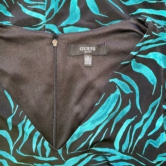 NEW Guess Animal Print Jersey Long Sleeve Knee Length Dress Black Teal - Picture 4 of 4